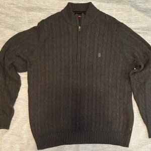 IZOD Men's Cable Knit Pullover Sweater 1/4 Zip Long Sleeve Gray Sz Medium IZ